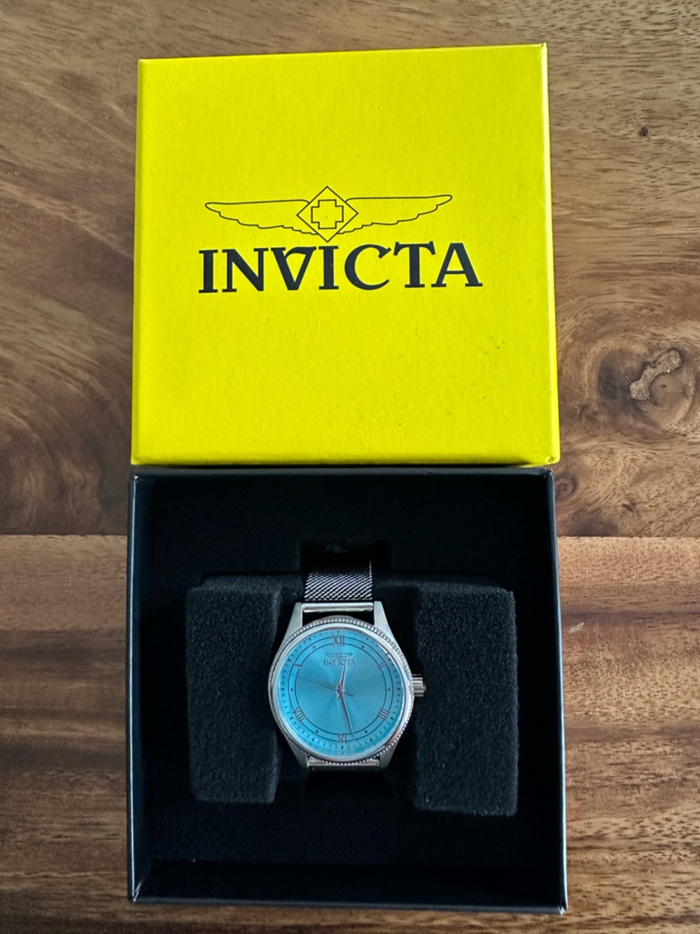 Invicta Silver Mesh Watch with Turquoise Dial
